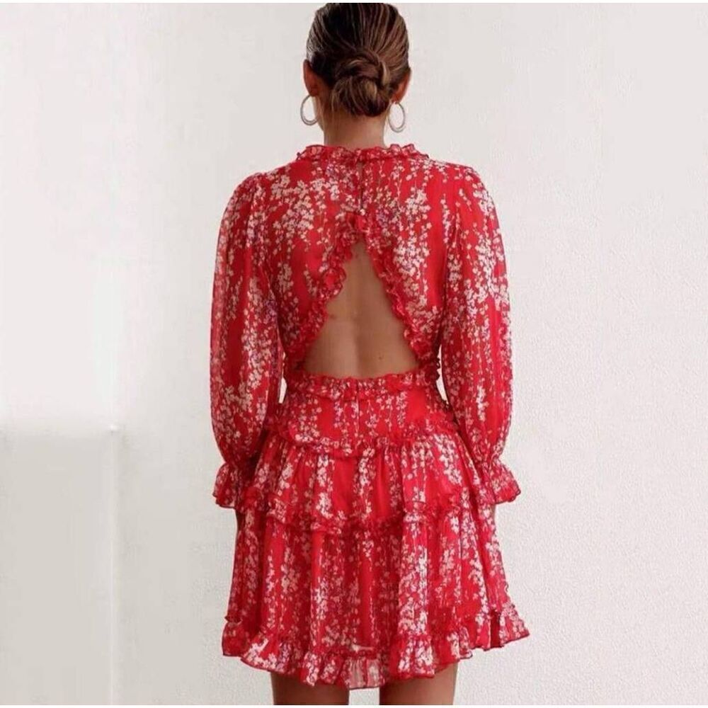 Floral Red Mini Dress - Picture 9 of 10